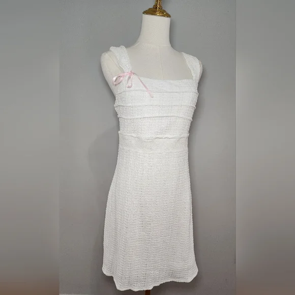 MEROKEETY Mini Dress Tie Back Lined White Prom Party Wedding Cocktail Size M - Picture 5 of 9